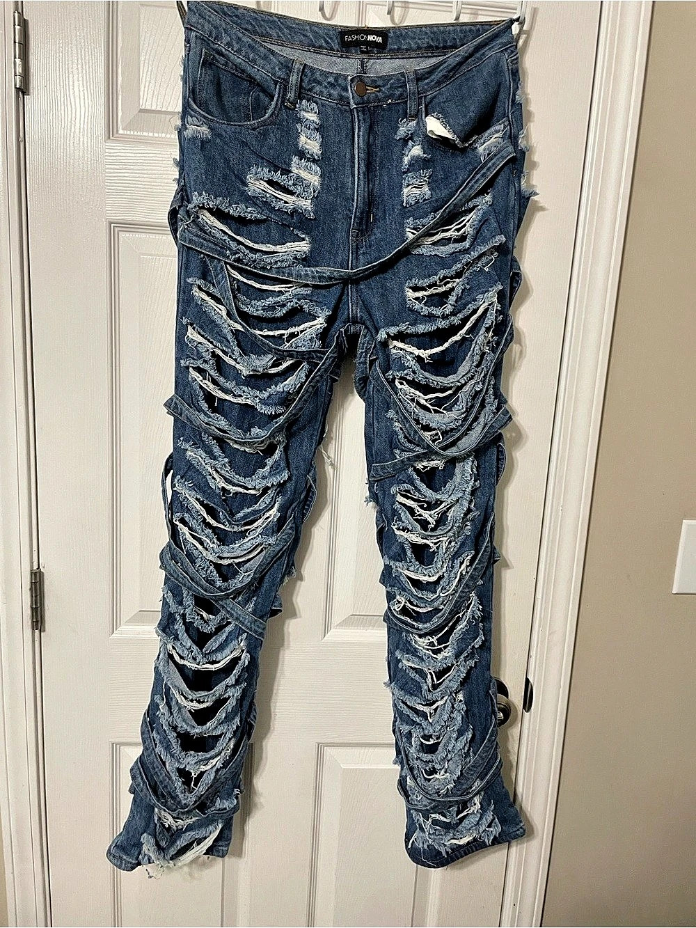 FASHION NOVA Distressed Skinny Jeans Blue Waist 15